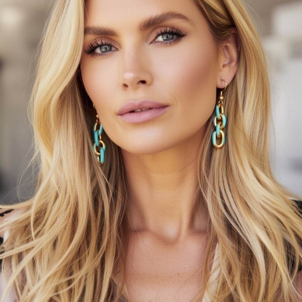 Elegant Gold and Turquoise Chain Earrings